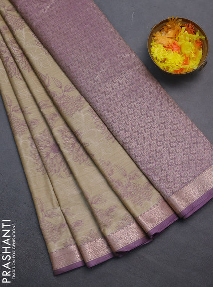 Bangalori semi silk saree elaichi green and violet with allover ikat weaves and zari woven border