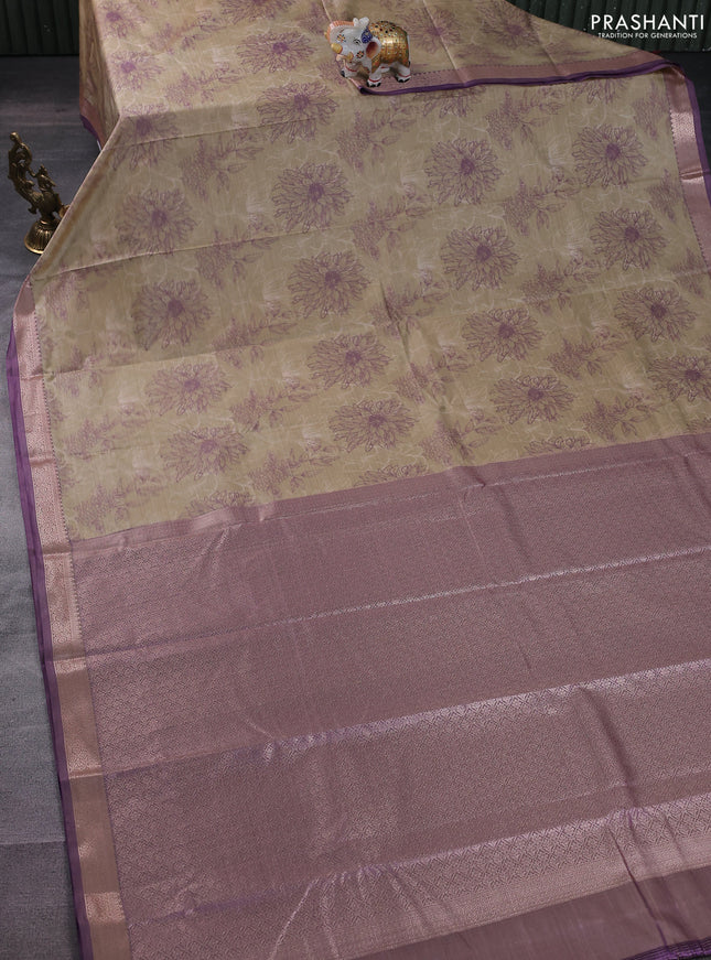Bangalori semi silk saree elaichi green and violet with allover ikat weaves and zari woven border