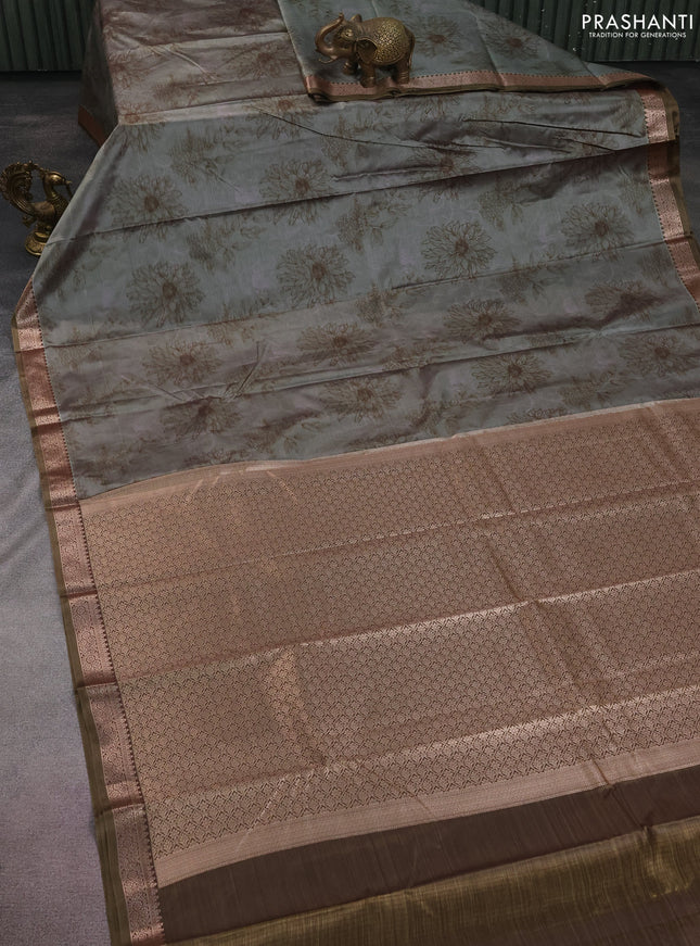 Bangalori semi silk saree greyish green and dark sap green with allover ikat weaves and zari woven border