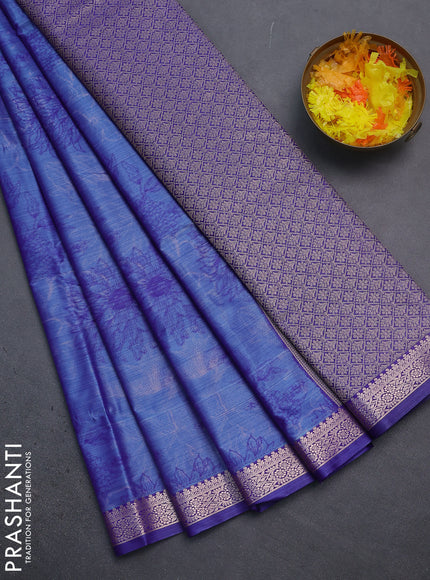 Bangalori semi silk saree blue with allover ikat weaves and zari woven border