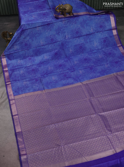 Bangalori semi silk saree blue with allover ikat weaves and zari woven border