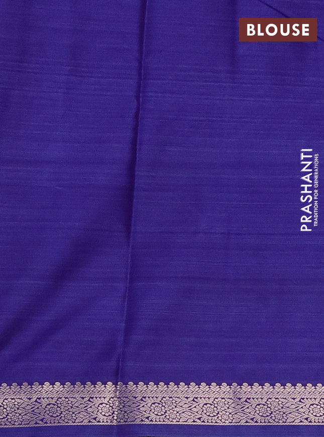 Bangalori semi silk saree blue with allover ikat weaves and zari woven border