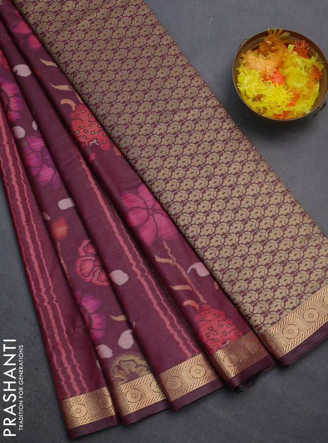 Bangalori semi silk saree maroon with allover ikat weaves and zari woven border