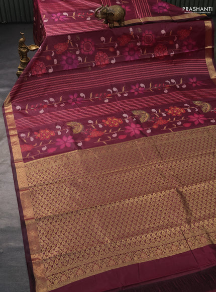 Bangalori semi silk saree maroon with allover ikat weaves and zari woven border