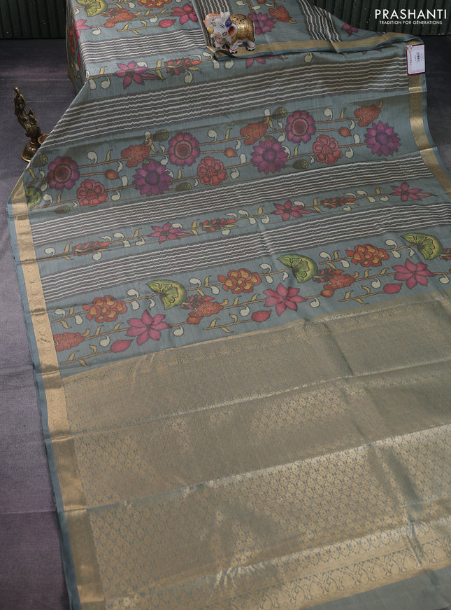 Bangalori semi silk saree grey shade with allover ikat weaves and zari woven border