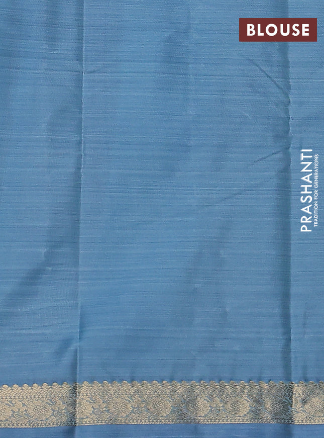 Bangalori semi silk saree pastel blue with allover ikat weaves and zari woven border