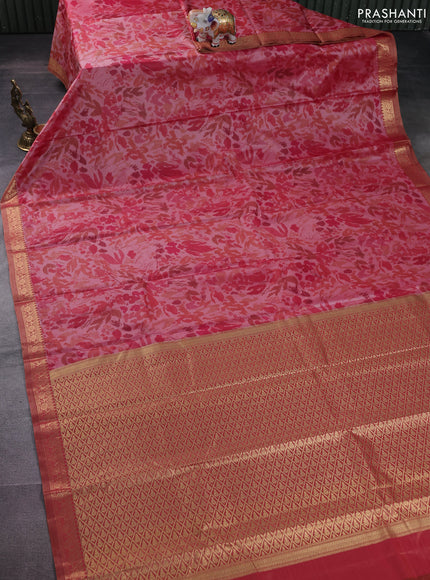 Bangalori semi silk saree red shade with allover ikat weaves and zari woven border