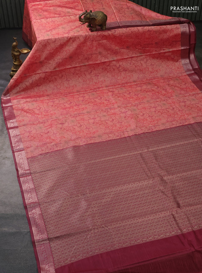 Bangalori semi silk saree sandal and maroon with allover ikat weaves and zari woven border