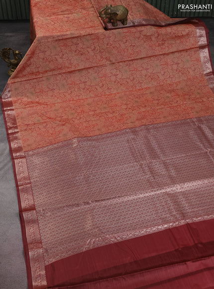 Bangalori semi silk saree sandal and maroon with allover ikat weaves and zari woven border