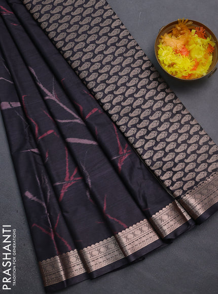 Bangalori semi silk saree black with allover ikat weaves and zari woven border