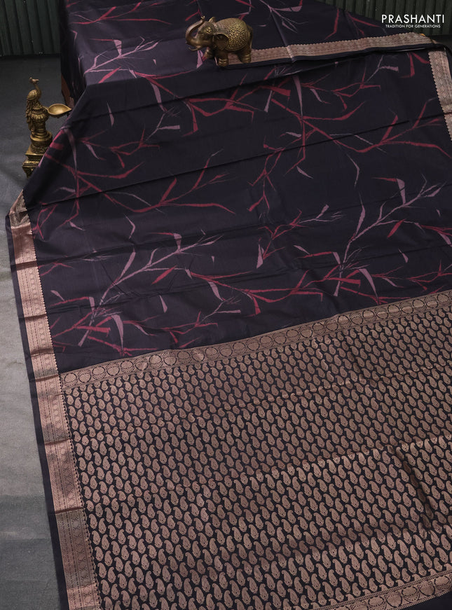 Bangalori semi silk saree black with allover ikat weaves and zari woven border