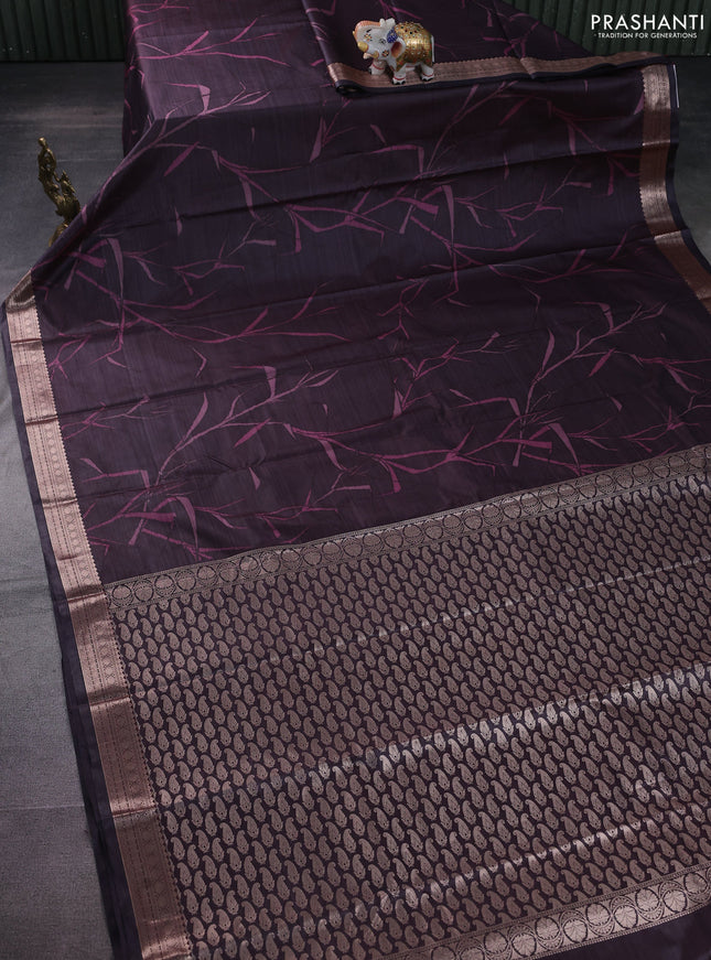 Bangalori semi silk saree greyish brown with allover ikat weaves and zari woven border