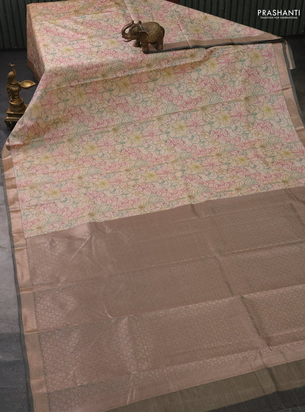 Bangalori semi silk saree cream with allover ikat weaves and zari woven border