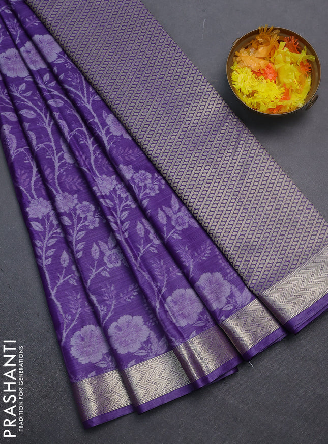 Bangalori semi silk saree violet with allover ikat weaves and zari woven border