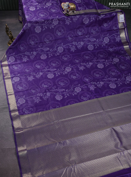 Bangalori semi silk saree violet with allover ikat weaves and zari woven border
