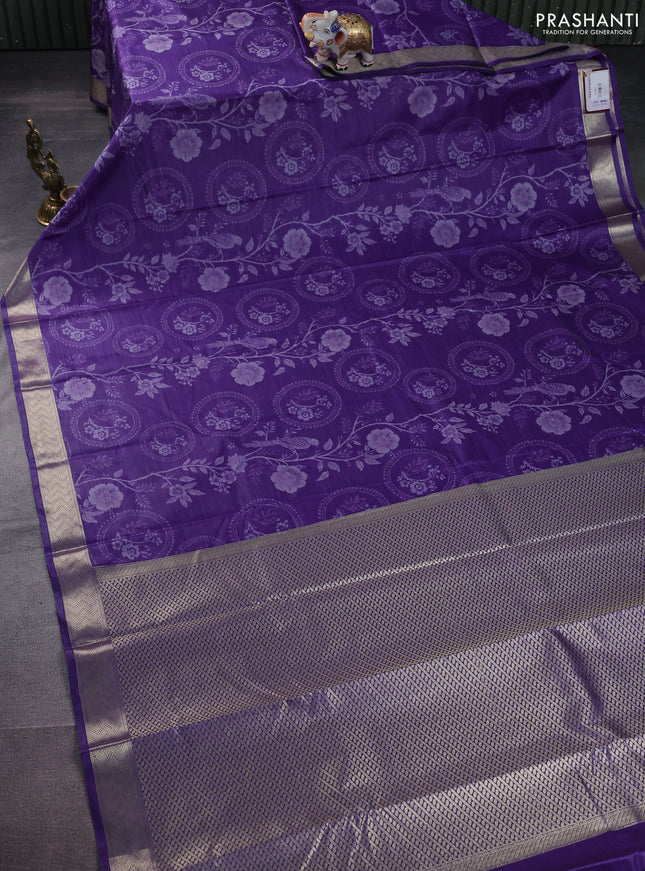 Bangalori semi silk saree violet with allover ikat weaves and zari woven border