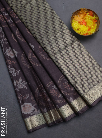 Bangalori semi silk saree dark brown with allover ikat weaves and zari woven border