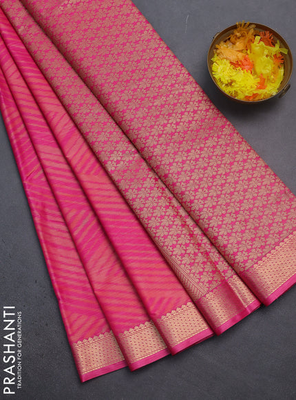 Bangalori semi silk saree pink with allover ikat weaves and zari woven border