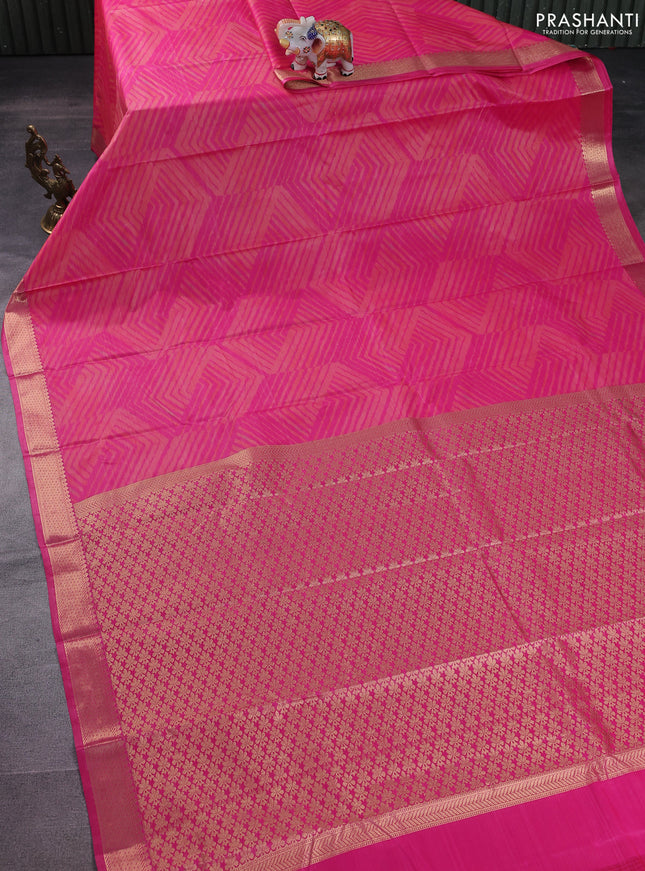 Bangalori semi silk saree pink with allover ikat weaves and zari woven border