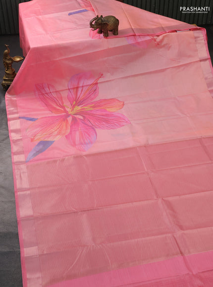 Bangalori semi silk saree peach pink with allover ikat weaves and zari woven border