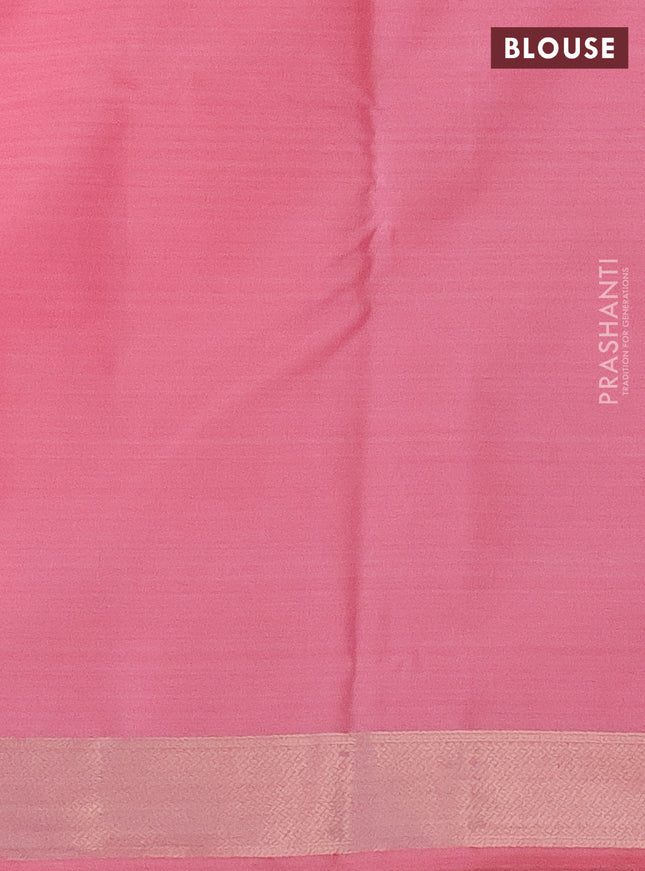 Bangalori semi silk saree peach pink with allover ikat weaves and zari woven border