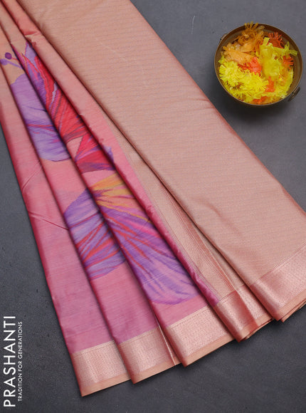 Bangalori semi silk saree dual shade of sandal and pink with allover ikat weaves and zari woven border