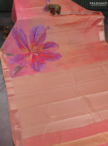 Bangalori semi silk saree dual shade of sandal and pink with allover ikat weaves and zari woven border