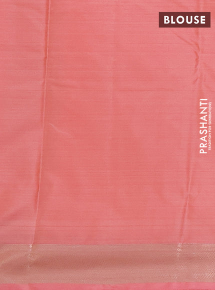 Bangalori semi silk saree peach orange with allover ikat weaves and zari woven border