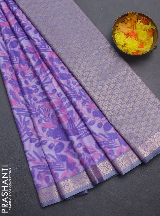 Bangalori semi silk saree mild lavender and grey with allover ikat weaves and zari woven border
