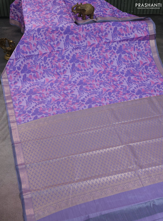 Bangalori semi silk saree mild lavender and grey with allover ikat weaves and zari woven border