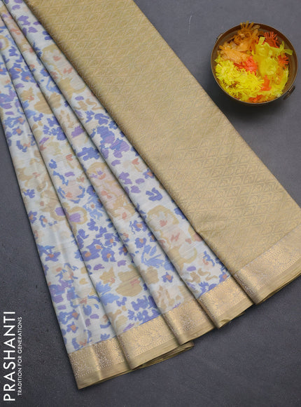 Bangalori semi silk saree cream and mustard shade with allover ikat weaves and zari woven border