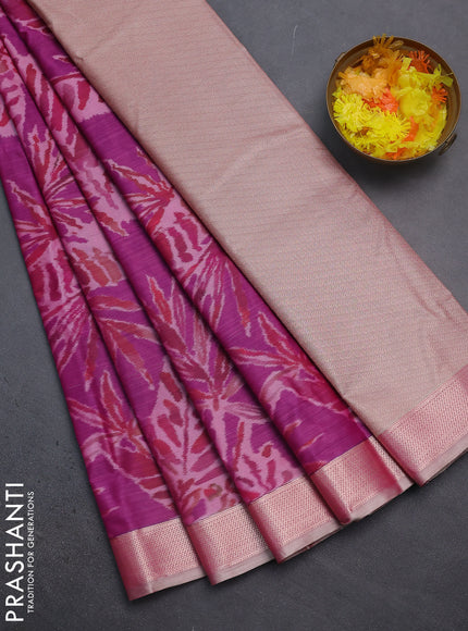 Bangalori semi silk saree purple and dual shade of beige with allover ikat weaves and zari woven border