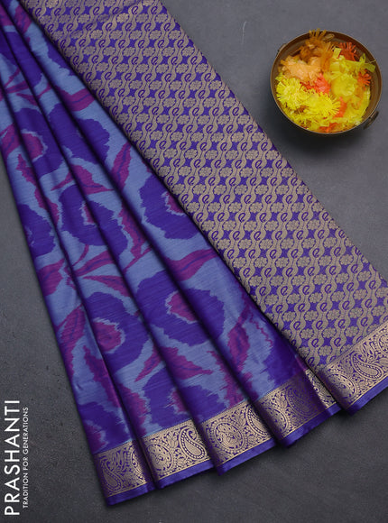 Bangalori semi silk saree pastel blue with floral design ikat weaves and zari woven border