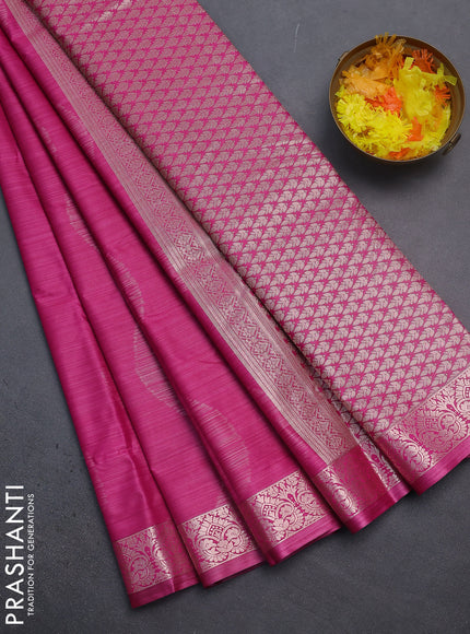 Bangalori semi silk saree pink with allover ikat weaves and zari woven border
