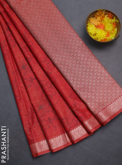 Bangalori semi silk saree red with allover ikat weaves and zari woven border