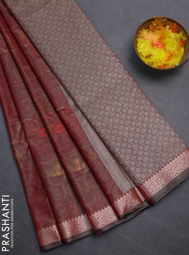 Bangalori semi silk saree dual shade of maroon with allover ikat weaves and zari woven border