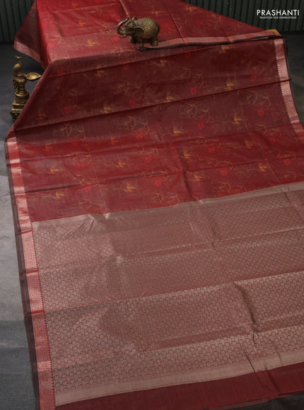 Bangalori semi silk saree dual shade of maroon with allover ikat weaves and zari woven border