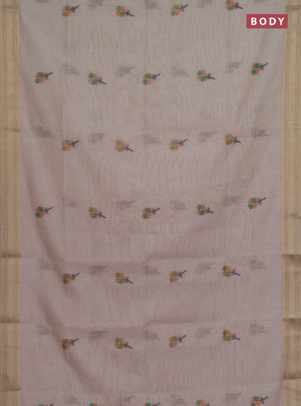 Munga cotton saree cream and red with thread woven floral buttas and thread weaving pallu