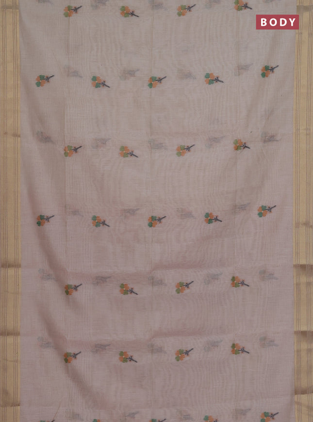 Munga cotton saree cream and red with thread woven floral buttas and thread weaving pallu