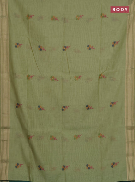Munga cotton saree pista green and green with thread woven floral buttas and thread weaving pallu