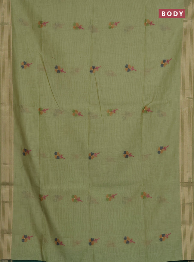 Munga cotton saree pista green and green with thread woven floral buttas and thread weaving pallu