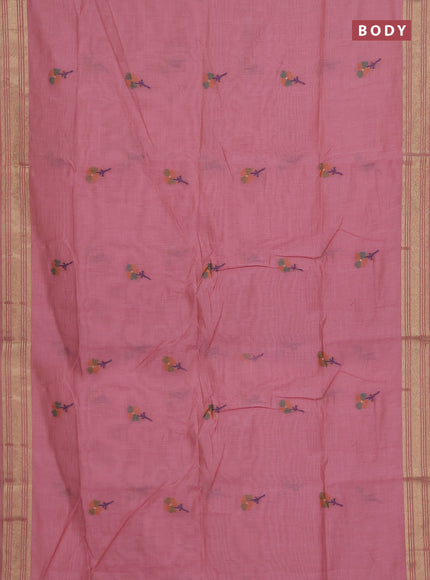 Munga cotton saree pastel pink and magenta pink with thread woven floral buttas and thread weaving pallu