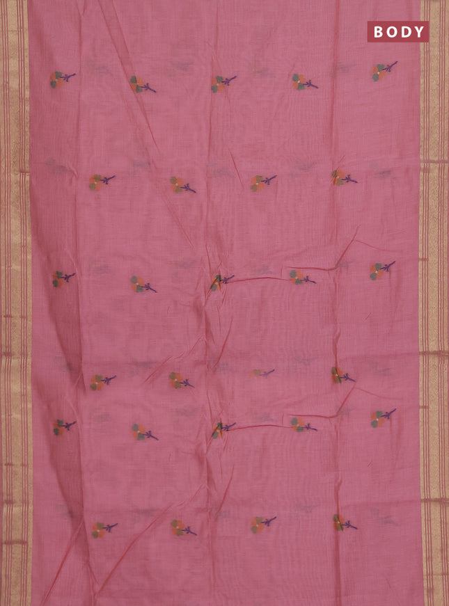 Munga cotton saree pastel pink and magenta pink with thread woven floral buttas and thread weaving pallu