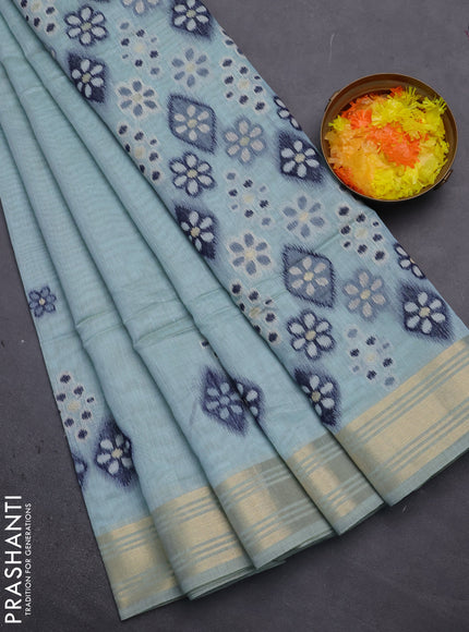Munga cotton saree pastel blue with thread woven floral buttas and zari woven border
