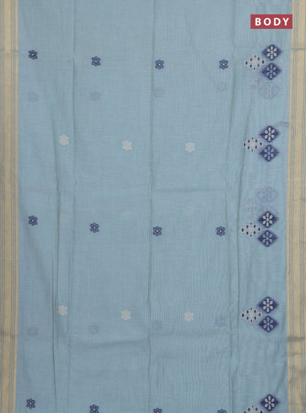 Munga cotton saree pastel blue with thread woven floral buttas and zari woven border