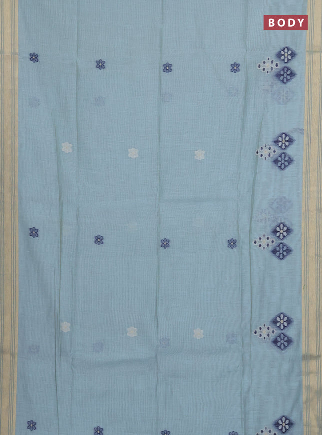 Munga cotton saree pastel blue with thread woven floral buttas and zari woven border