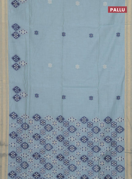 Munga cotton saree pastel blue with thread woven floral buttas and zari woven border