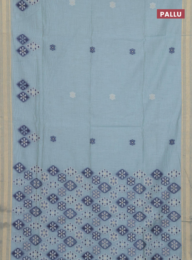 Munga cotton saree pastel blue with thread woven floral buttas and zari woven border