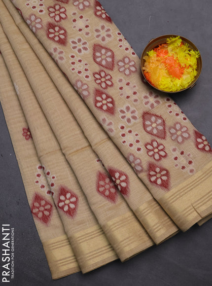 Munga cotton saree sandal with thread woven floral buttas and zari woven border