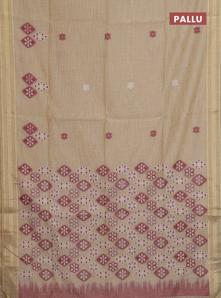 Munga cotton saree sandal with thread woven floral buttas and zari woven border